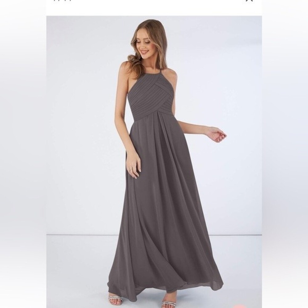 Azazie Bridesmaid Dress Ginger A-Line Chiffon in Steel Gray -size 4